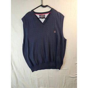 Tommy Hilfiger Golf Mens XL Navy Blue Cable Knit V-Neck Cotton Sweater Vest